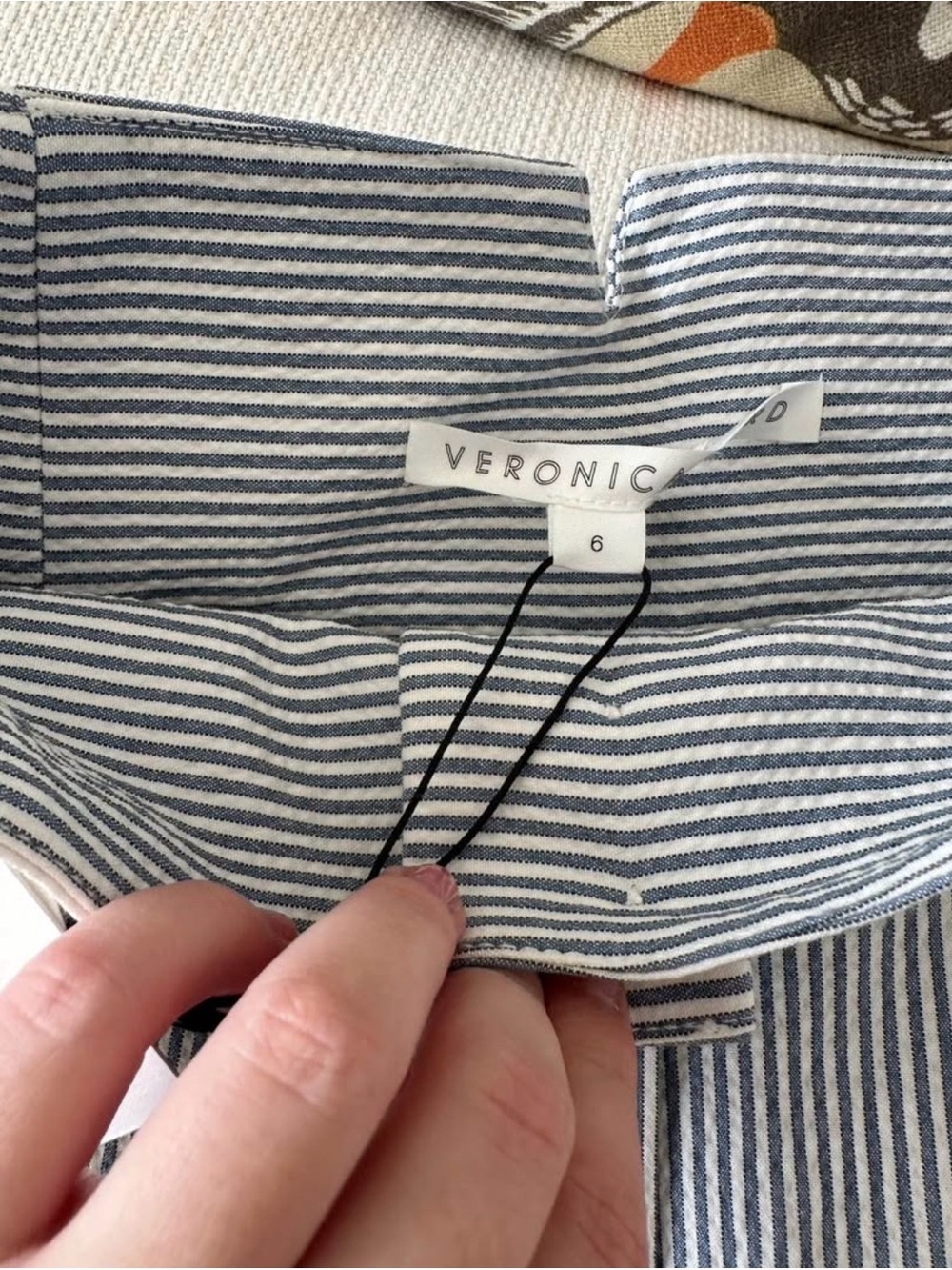 Veronica Beard Blue and White Pinstripe High-Waist Shorts - Picture 3 of 5
